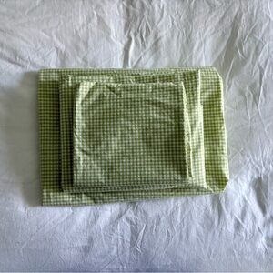 Pottery Barn Kids Cotton Light Green and White Gingham Toddler Bedding Sheet Set